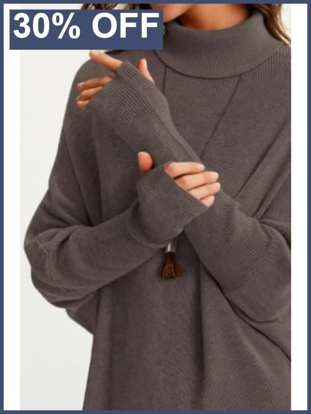 Wool Blend Oversized Batwing Sleeve Turtleneck Sweater Thumbhole Cuffs Fall Work